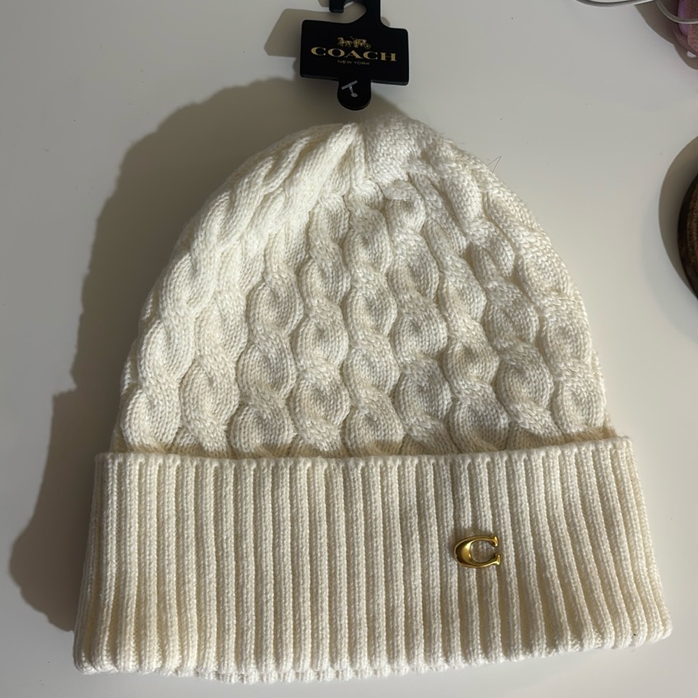 Coach signature cable knit beanie